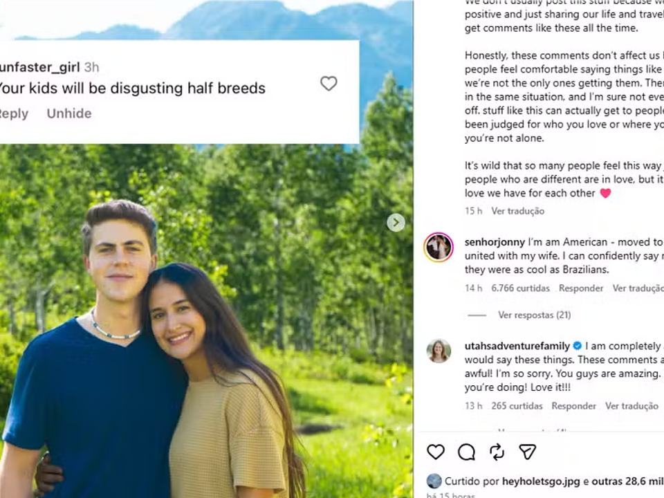 Brasileira viraliza ao expor comentários xenofóbicos recebidos após publicar fotos com marido americano
