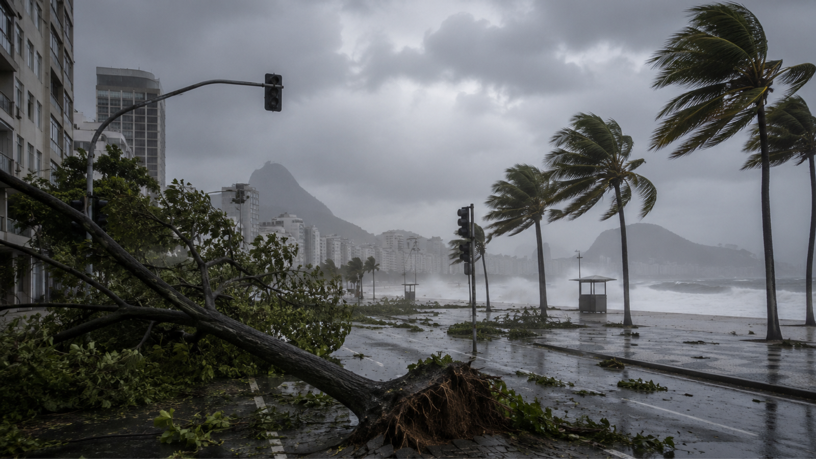 Tempestade com ventos acima de 100 km/h deixa mortos, causa apagões e provoca transtornos no Rio de Janeiro