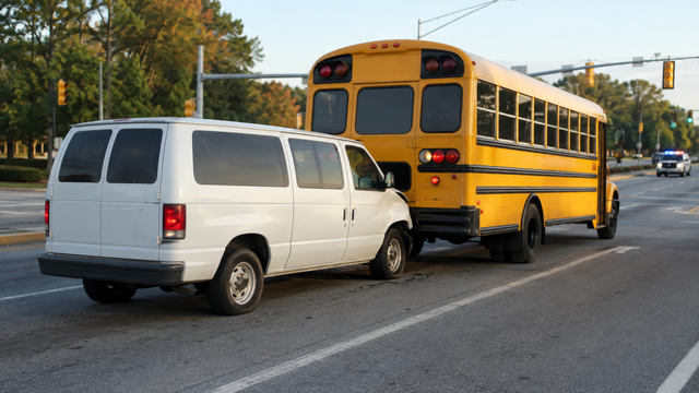 Van atinge ônibus escolar em Cherokee County e dois estudantes ficam feridos