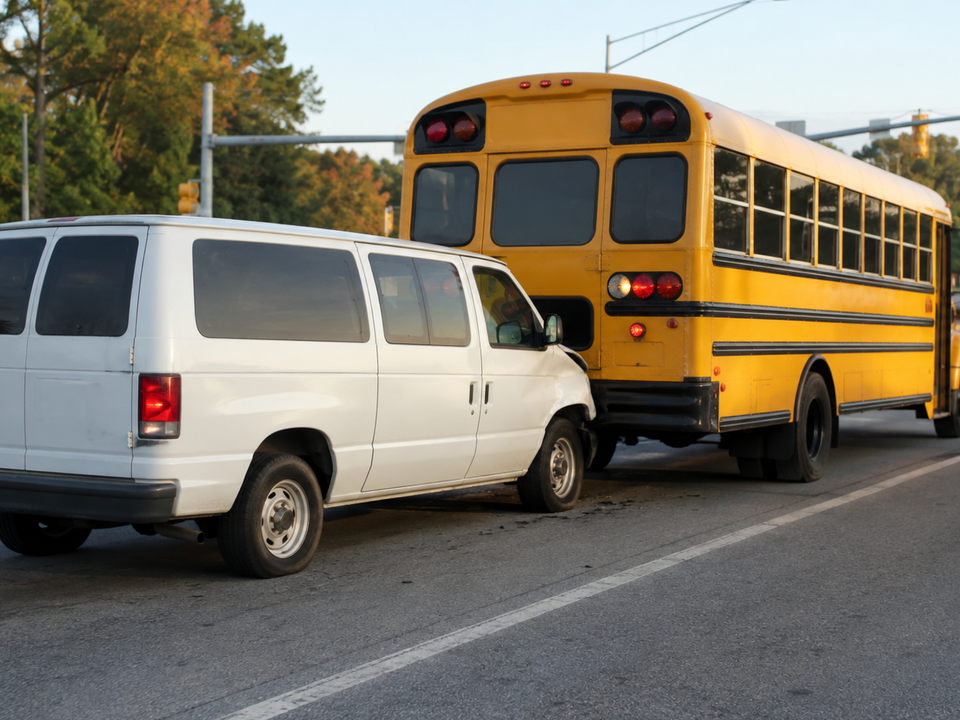 Van atinge ônibus escolar em Cherokee County e dois estudantes ficam feridos