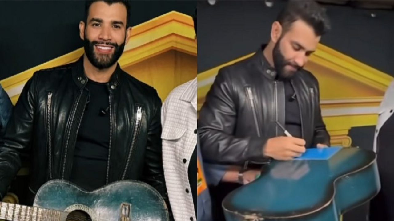 Gusttavo Lima se emociona ao reencontrar sua primeira viola após 20 anos